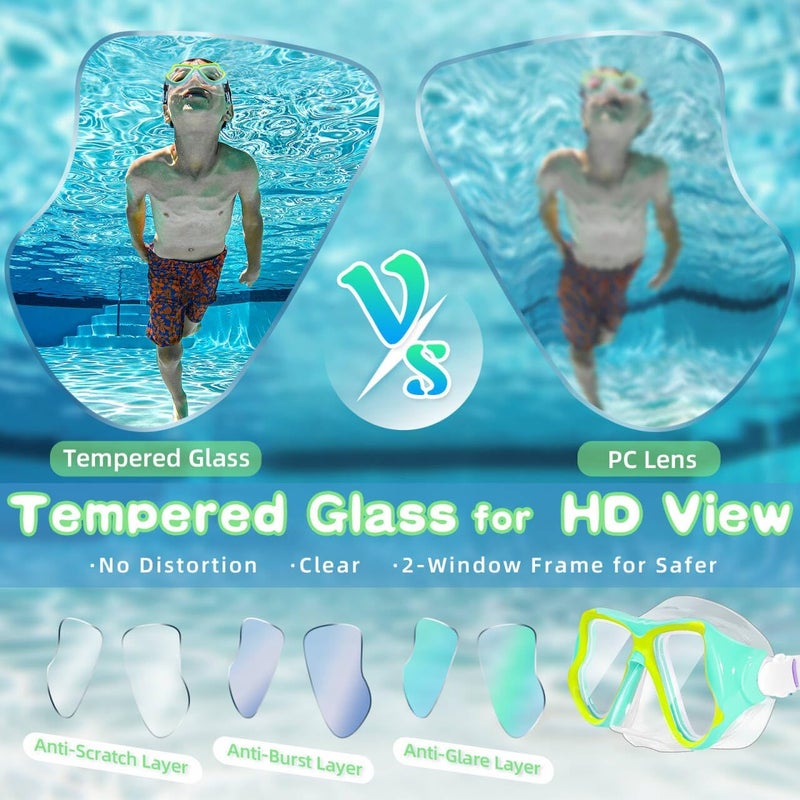Freela 2 Pack Kids Swim Goggles Mask for Boys Girls 3-14, Tempered Glass Lens 180° HD View with Nose Cover for Pool Beach - Image 4